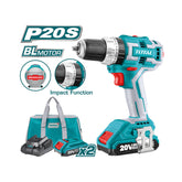 TRAPANO AVVITATORE 20 V CON PERCUSSIONE, MOTORE BRUSHLESS, 2 BATTERIE